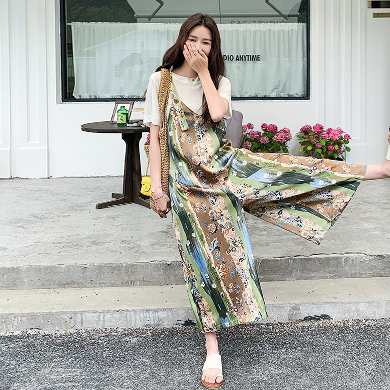 【ボトムス】夏新作 フレンチガーリー 民族風プリント デザイン感たっぷり オールインワン【SHシリーズ】