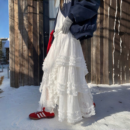 【60%OFF⭐️早い者勝ち】【ボトムス】やや透け感のある レース 切り替えし アシンメトリー チュール スカート【JZシリーズ】