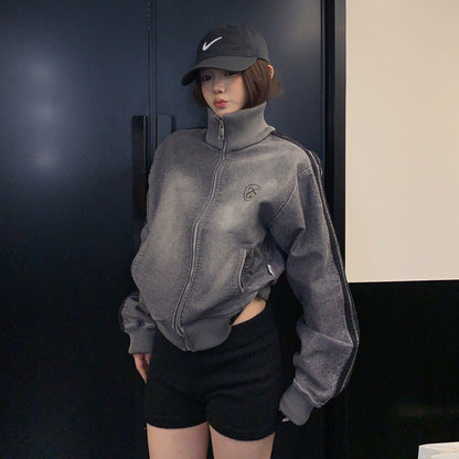 【アウター】古着風ショートデニムジャケット レディース ウォッシュ加工 ルーズシルエット レディース Gジャン【FCシリーズ】