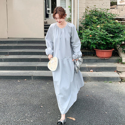 【ワンピース】フレンチ 長袖ワンピース レディース 秋新作 上品で可愛い リラックス感 ウエストマーク ロングドレス【JZシリーズ】