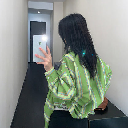 【トップス】上品リラックス感 縦ストライプ 長袖シャツ レディース【FCシリーズ】