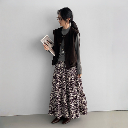 【ボトムス】春 秋 冬 レトロ プリント ヒョウ柄 韓国風 スカート 【SNシリーズ】