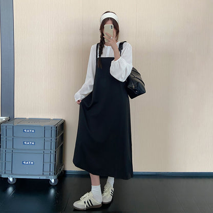 【ワンピース】フェイクレイヤードスクエアネックワンピース レディース 秋冬新作 ゆったり 体型カバー ロング丈【JZシリーズ】