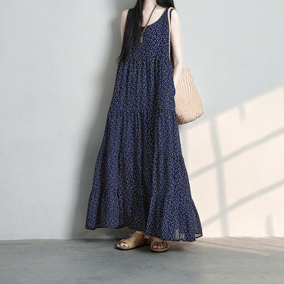 【ワンピース】花柄ラミーワンピース レディース 夏 ノースリーブ ロング丈 ゆったり ナチュラル風【SHシリーズ】