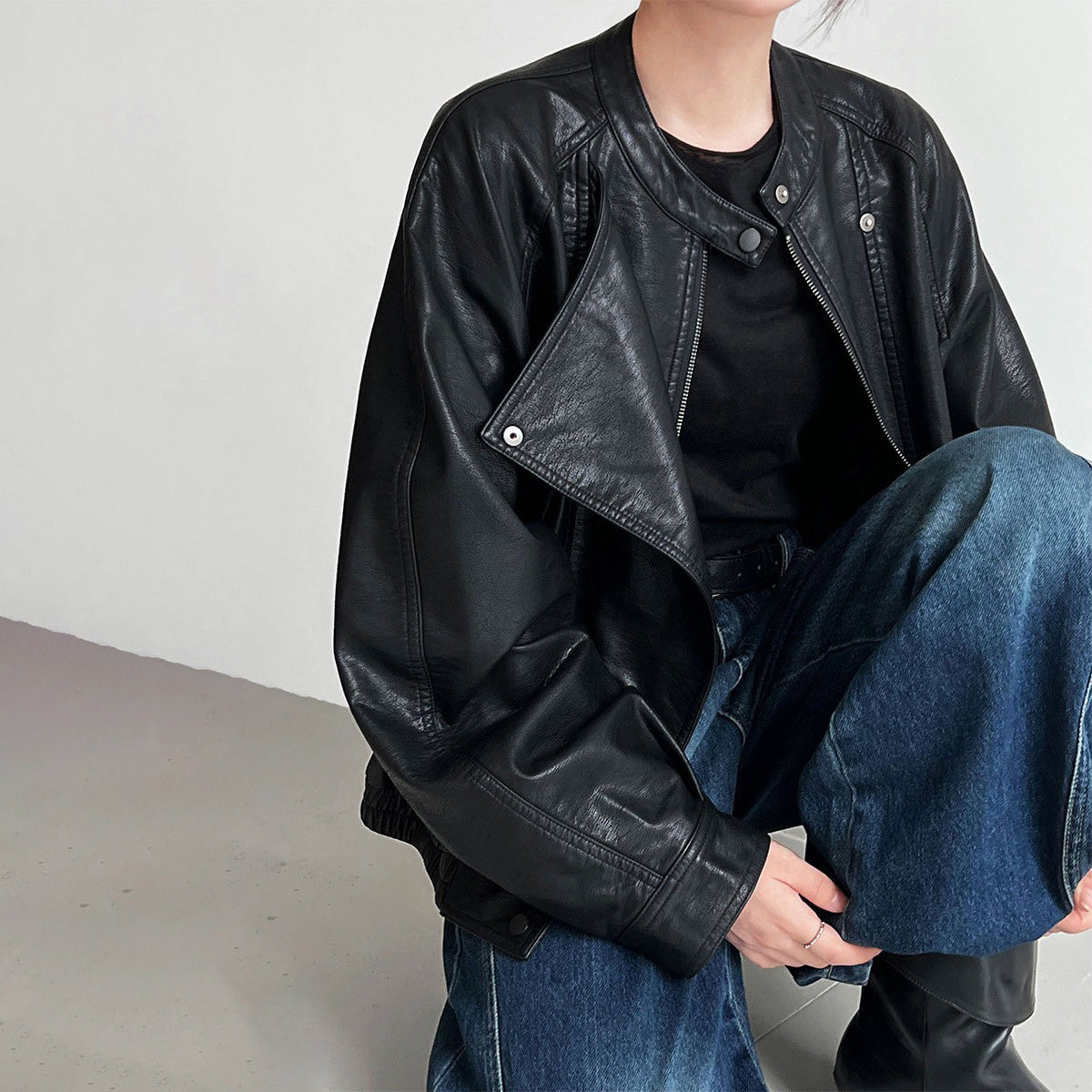 【アウター】韓系ハイエンド感 バイカージャケット レディース 秋新作 ゆったりショート丈 PUレザージャケット【SNシリーズ】