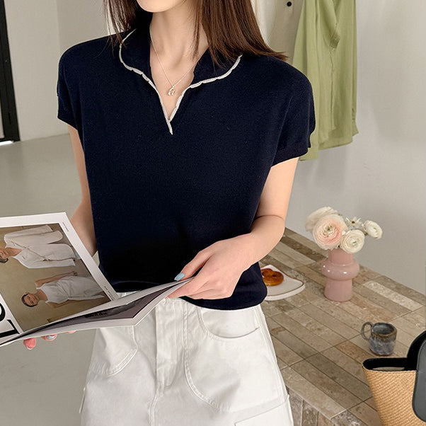 【トップス】襟付きTシャツ レディース 春新作 韓国風 ゆったり カジュアル 半袖 デザインTシャツ【JZシリーズ】