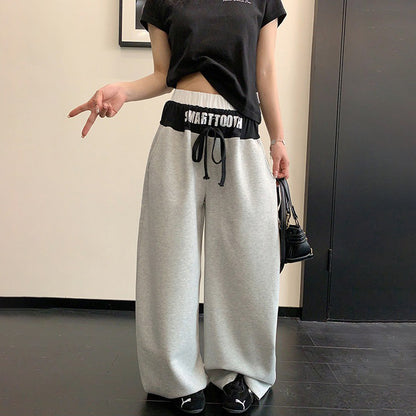 【ボトムス】リラックス感 配色デザイン ストレート ワイド スウェットパンツ 着回し力 カジュアル【FCシリーズ】