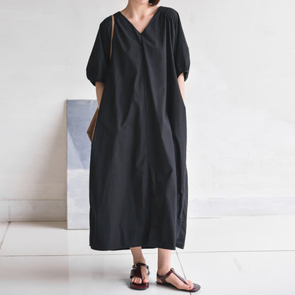 【ワンピース】【10～15日内発送】バックオープンデザイン カジュアルゆったり ロングワンピース 夏 シンプル半袖ドレス【JZシリーズ】