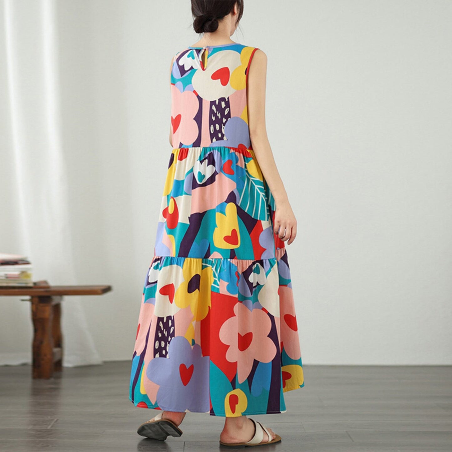 期間限定⭐60%OFF【ワンピース】お腹カバー ワンピース ロング 夏 ノースリーブ 花柄 フレア 裾揺れ 大人の大きいサイズ 部屋着 外出 シンプル マキシ丈 20代 30代 40代【SHシリーズ】