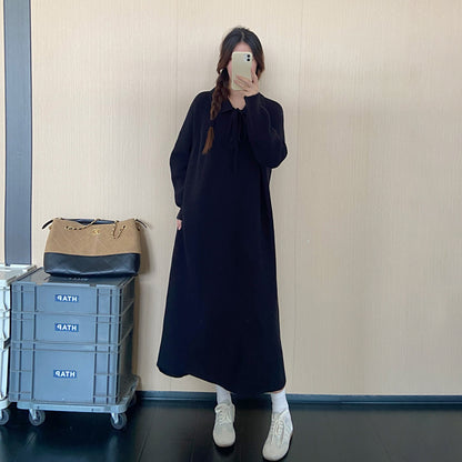 【ワンピース】大人上品リボンニットワンピース レディース 秋冬新作 長袖 ロング丈 ゆったり 通勤コーデ【JZシリーズ】
