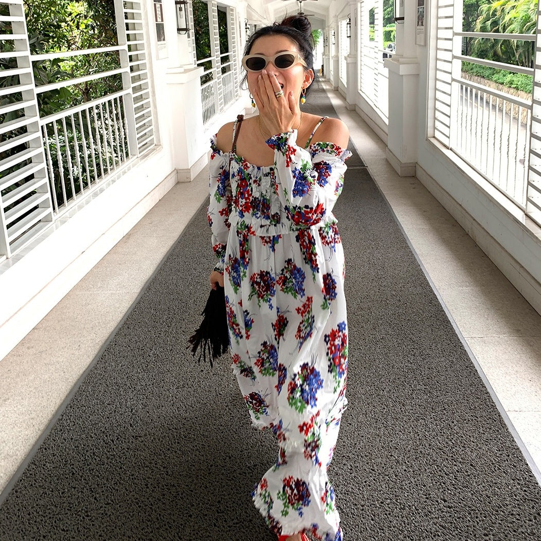 【ワンピース】春 夏 秋 プリント 花柄 エレガント 長袖 ワンピース 【SHシリーズ】