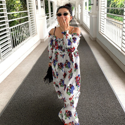 【ワンピース】春 夏 秋 プリント 花柄 エレガント 長袖 ワンピース 【SHシリーズ】