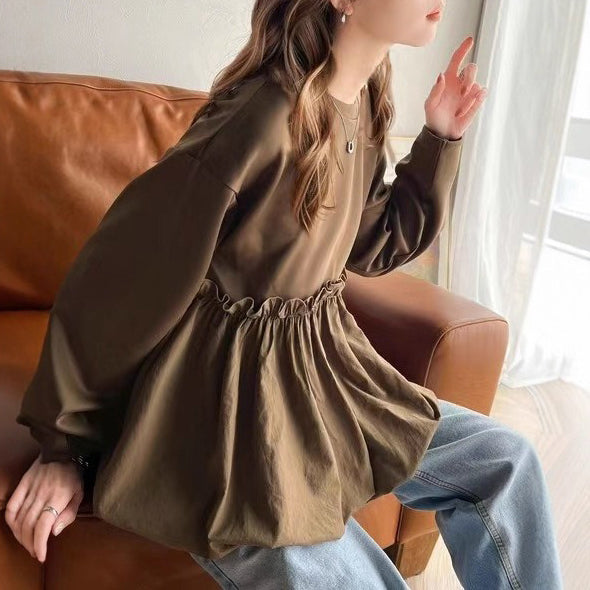 【トップス】春秋新作 裾切替 ゆったり長袖プルオーバー スウェット パーカー