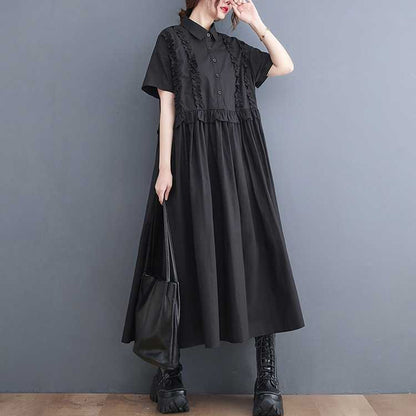 【ワンピース】夏 大人可愛い ゆったり 半袖ワンピース｜ウエスト切り替え＆ミディ丈で体型カバー【ANシリーズ】