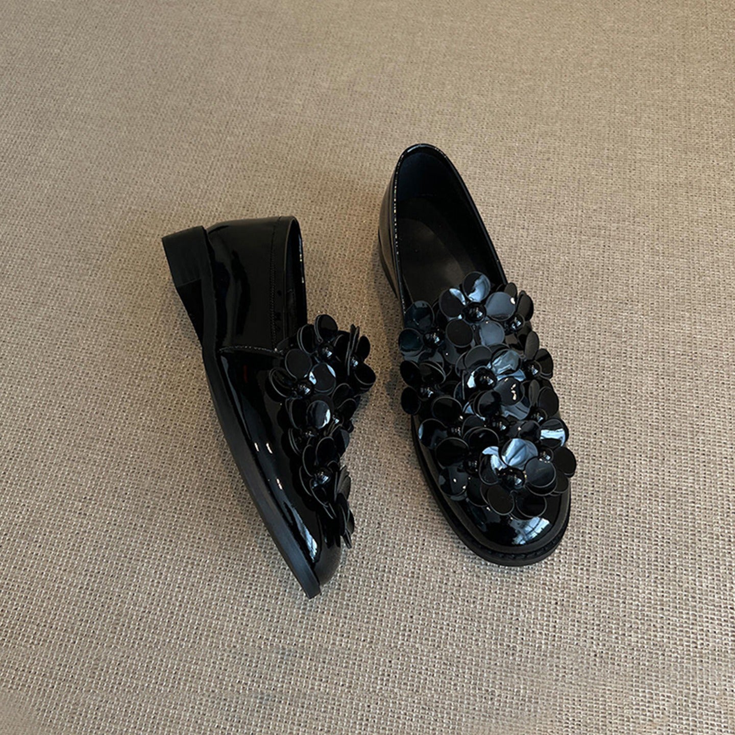 【シューズ】ミドルヒール フラワーデザイン ローファー レディース カジュアル 春秋コーデ パンプス