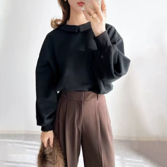 期間限定🍂60%OFF【トップス】韓国風ポロカラースウェット レディース 新作 長袖 やわらか素材 ゆったり 大人カジュアル【JZシリーズ】
