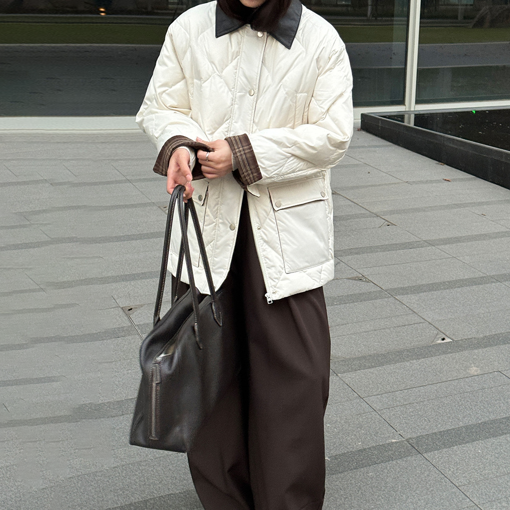 【アウター】高品質 ホワイトグースダウン90％ ダウンコート レディース レトロ 菱形キルティング レザー襟 冬【JZシリーズ】