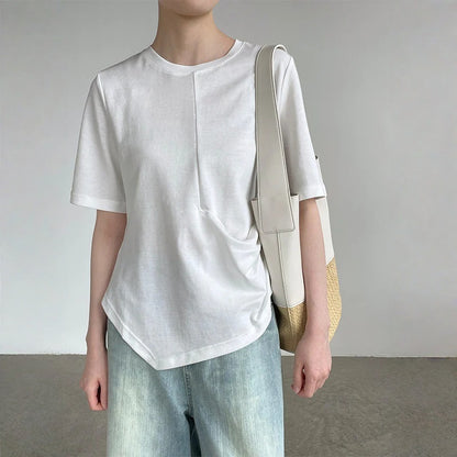 【トップス】ゆったり 細見え ボタン付き ラウンドネック 半袖 Ｔシャツ 【JZシリーズ】