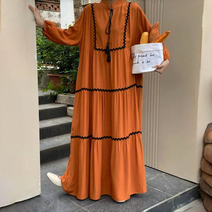 【ワンピース】夏映え体型カバー！ゆるかわ着痩せ 長袖ワンピース 大きめサイズOK！