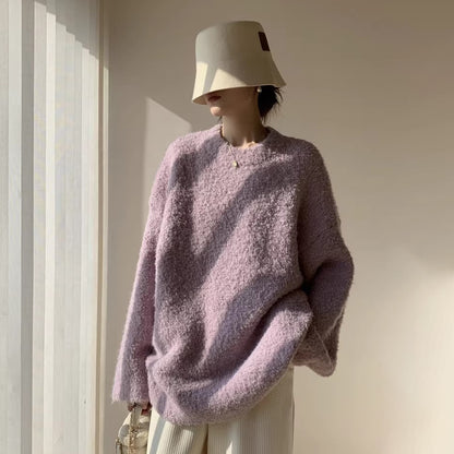 【トップス】春 韓国風 カジュアル ゆったり 優しい雰囲気 中丈 ヒップカバー ニット ラフスタイル 厚手 レディース【JZシリーズ】