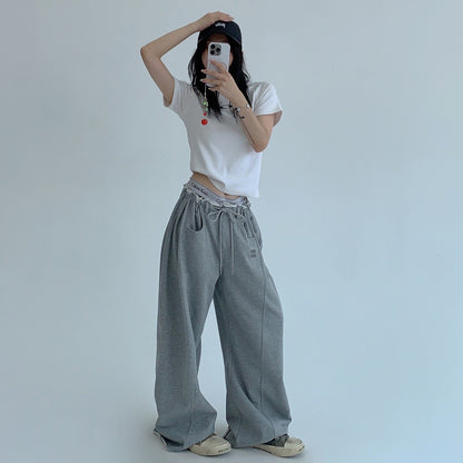 【ボトムス】春 秋 冬 ギャザーウエスト ストレート ワイド スウェットパンツ 【FCシリーズ】