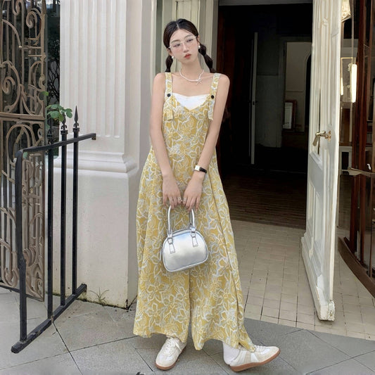 【ボトムス】夏新作 薄手パンツスカート ゆったりカジュアル Vネック ドレープ オールインワン【SHシリーズ】