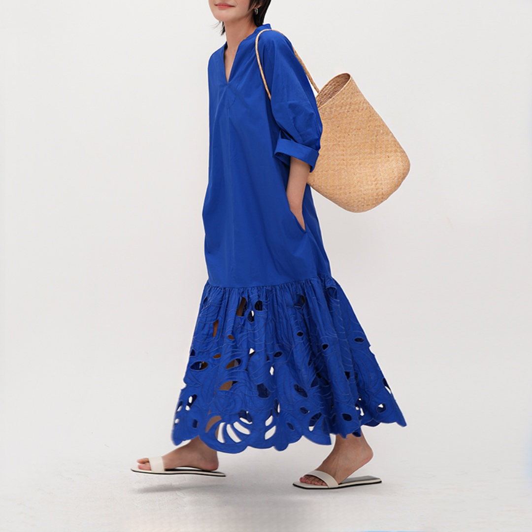 🛍️ 予約殺到！【ワンピース】 【7~15日内発送】透かし彫り カジュアル フィッシュテイルスカート 半袖 ワンピース【JZシリーズ】