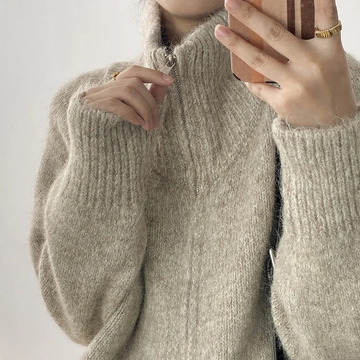 【トップス】春 秋 冬 もっちり ハイネック こなれ感 ジップ セーター 【SNシリーズ】