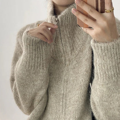 【トップス】春 秋 冬 もっちり ハイネック こなれ感 ジップ セーター 【SNシリーズ】