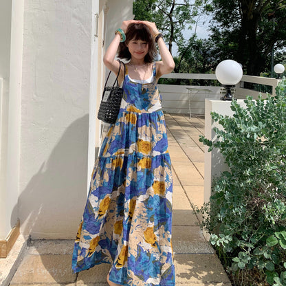 🏆ランキング上位【ワンピース】夏新作 アート染め ゆったり着痩せ ノースリーブワンピース 体型カバー リラクシーシルエット【SHシリーズ】