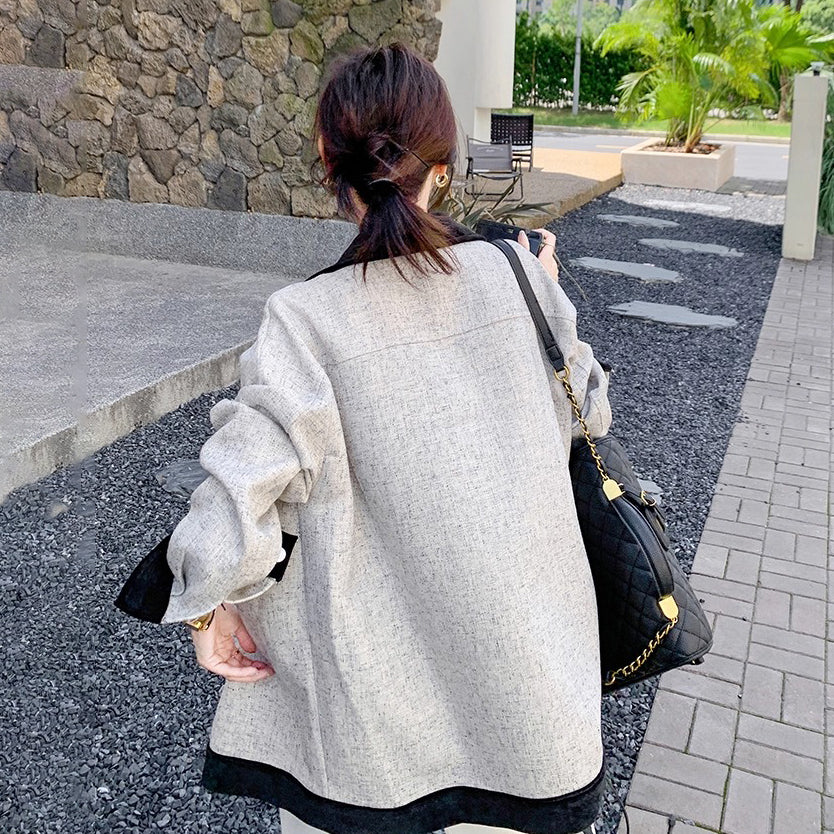 【アウター】レトロ 配色 切り替え カジュアル シャツジャケット レディース 春秋 ゆったり 【JZシリーズ】【SNシリーズ】