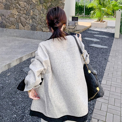 【アウター】レトロ 配色 切り替え カジュアル シャツジャケット レディース 春秋 ゆったり 【JZシリーズ】【SNシリーズ】