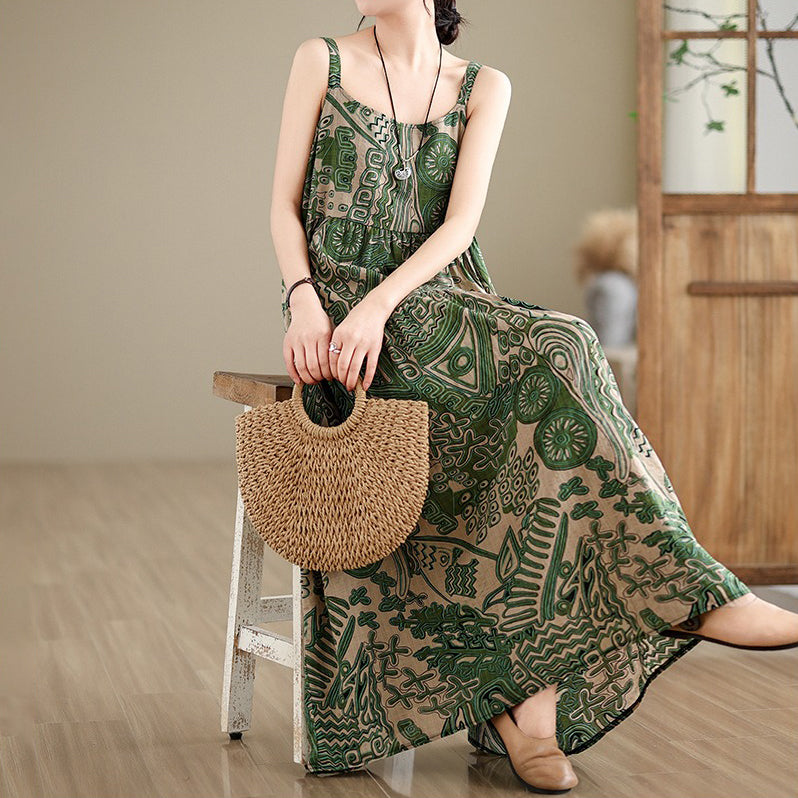 全6柄展開【ワンピース】綿麻素材 花柄キャミロングワンピース｜ゆったり大きめサイズ ノースリーブワンピース【SHシリーズ】