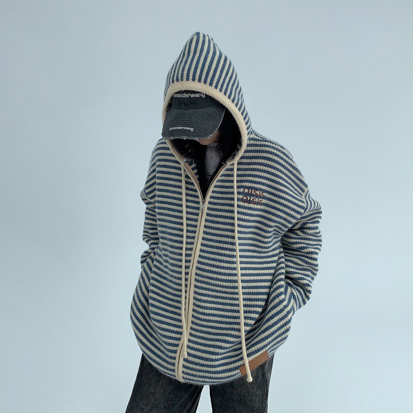 【トップス】ゆるレトロ感♡厚手ボーダーニットパーカー カーディガン レディース 冬の定番アイテム【FCシリーズ】