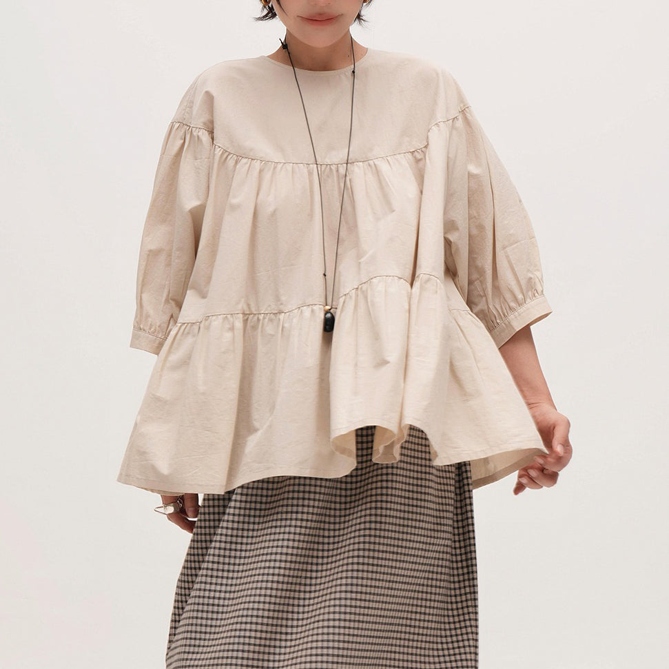 【トップス】レトロ ブラウス シャツ レディース ゆったり 体型カバー 大きいサイズ ミディアム丈 長袖 シャツ デザイン感 トップス【JZシリーズ】