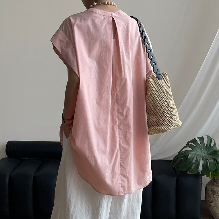 【トップス】韓国風 ラウンドネック プルオーバー 夏新作 ゆったりシルエット 雰囲気たっぷり シャツ【JZシリーズ】