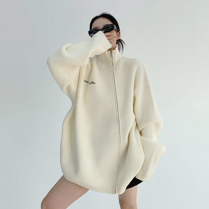 【トップス】ゆる感◎斜めジップ ニット・セーター レディース 重厚でおしゃれなデザイン【FCシリーズ】