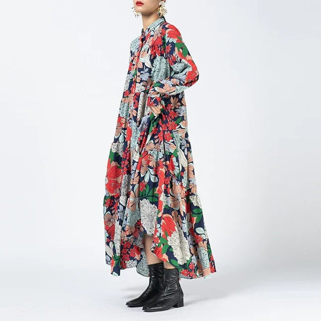 【24AW】【ワンピース】花柄 大きいサイズ ゆるリラックス 長袖 ワンピース