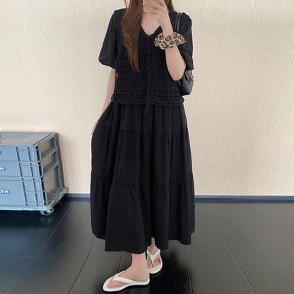 【ワンピース】切替デザインワンピース レディース 夏 半袖 ロング丈 シンプル 上品カジュアル リラックスコーデ【JZシリーズ】