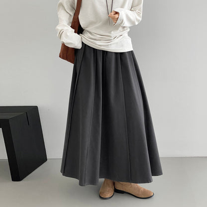 【ボトムス】秋冬おすすめスカート 韓国風 グレー ウエストゴム プリーツスカート レディース 上品 美シルエット Aラインフレア【JZシリーズ】
