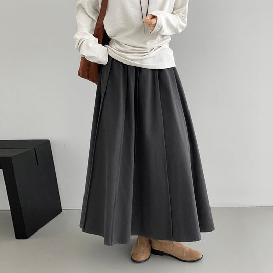 【ボトムス】秋冬おすすめスカート 韓国風 グレー ウエストゴム プリーツスカート レディース 上品 美シルエット Aラインフレア【JZシリーズ】