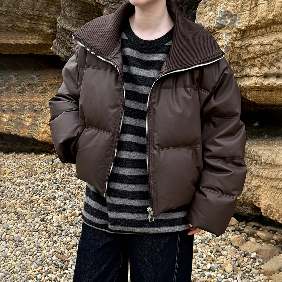 【アウター】冬新作 PUレザー切り替え ダウンコート レディース ショート丈 ホワイトダックダウン【JZシリーズ】