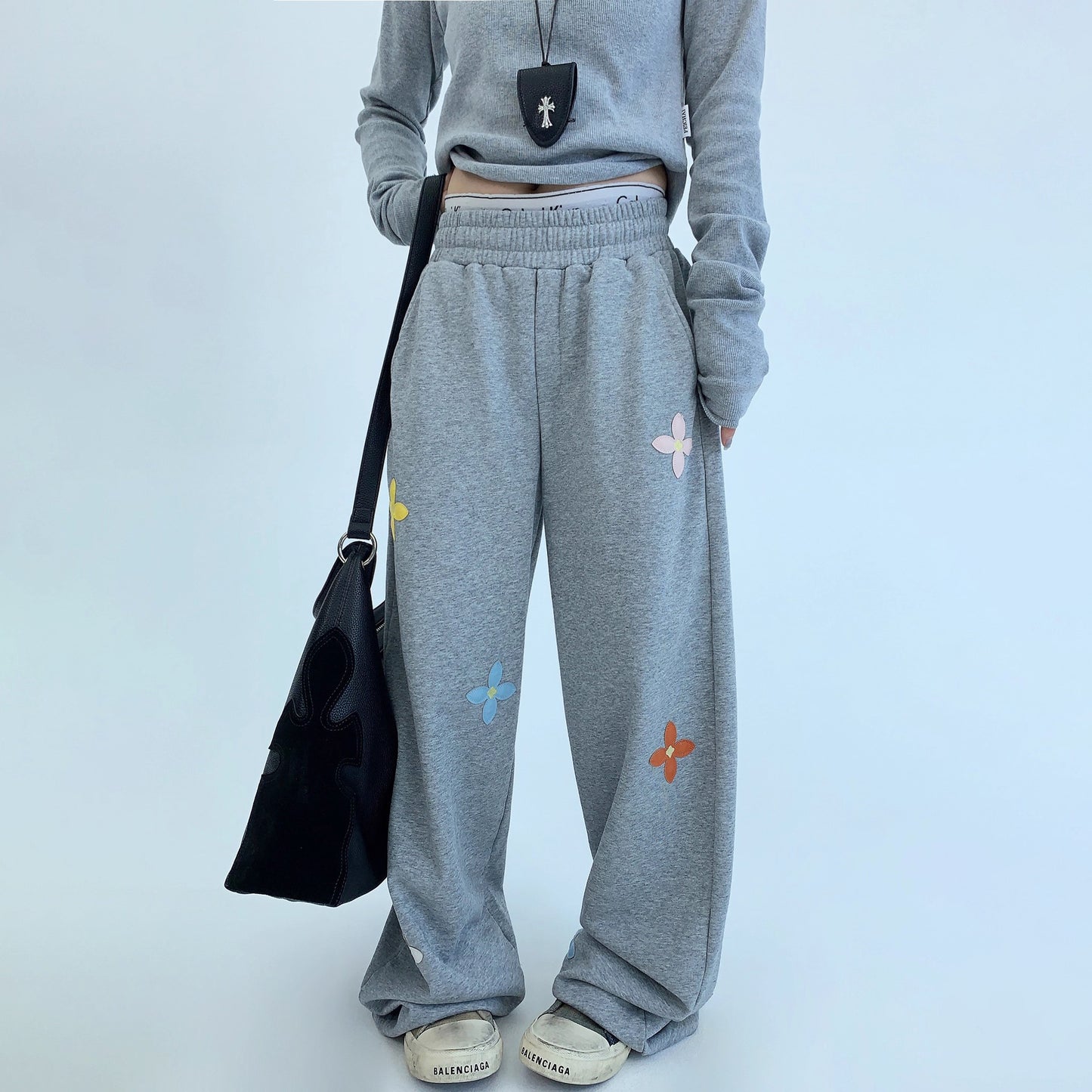 【ボトムス】重工刺繍×ヴィンテージ加工 スウェットパンツ レディース 秋新作 ストリートカジュアル【FCシリーズ】