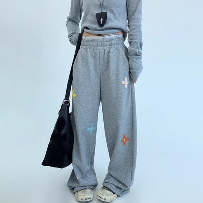 【ボトムス】重工刺繍×ヴィンテージ加工 スウェットパンツ レディース 秋新作 ストリートカジュアル【FCシリーズ】