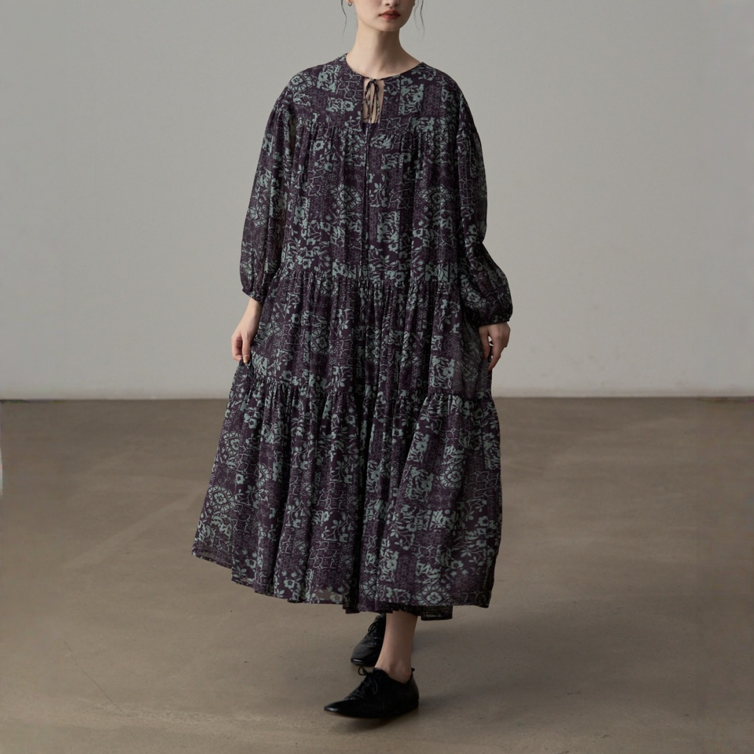 【ワンピース】センスある シフォン センスある  レイヤード感 レイヤード風 長袖 ワンピース 【SHシリーズ】