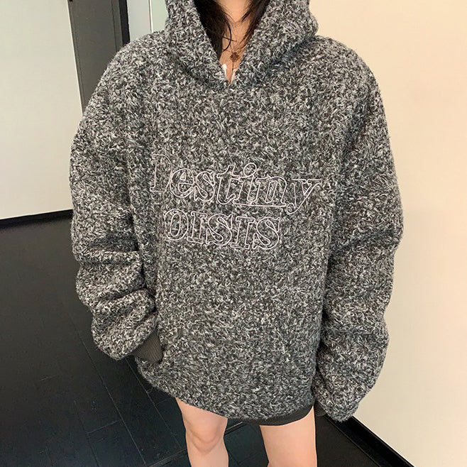 【トップス】レトロ風 ツイード風 オーバー 中綿ジャケット レディース フード付き 冬新作 パーカー【FCシリーズ】【18~25日発送】