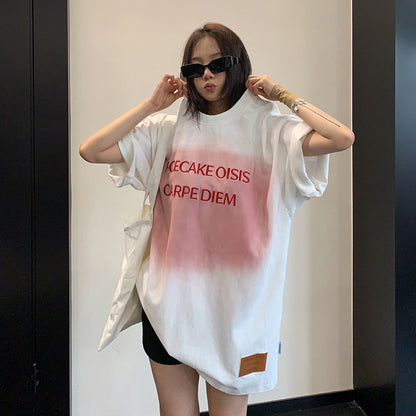 【トップス】ヴィンテージ風 立体刺繍 ダメージ加工 半袖Tシャツ 夏 ルーズ リラックス カジュアル【FCシリーズ】