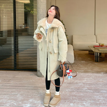 【アウター】大きめファーカラー ボアパーカー ダウンコート レディース 冬 トグルボタン ミディ丈【JZシリーズ】