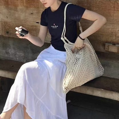 【バッグ】海辺バカンス 透かし編みストローバッグ 大容量編みバッグ カジュアルショルダーバッグ