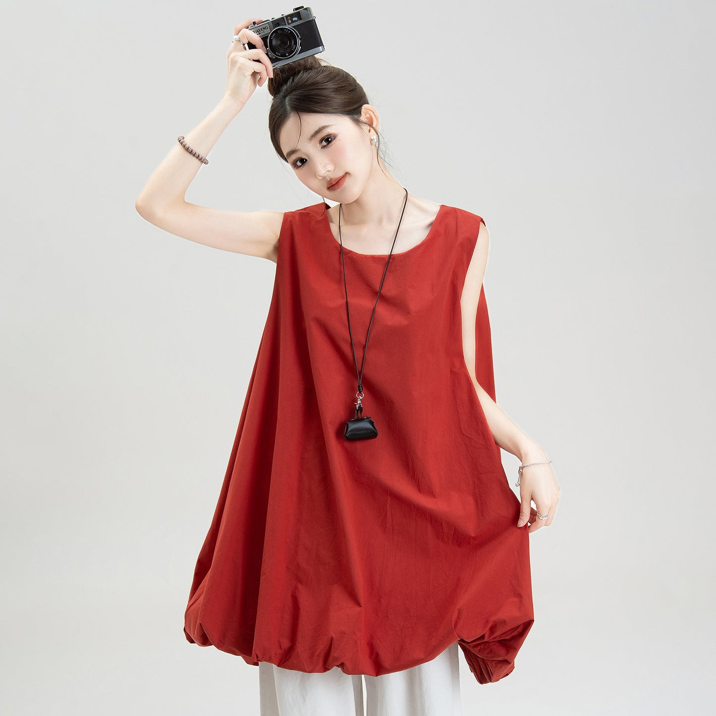 【ワンピース】夏新作 ゆったりカジュアル ノースリーブバルーンシルエットワンピース【JZシリーズ】